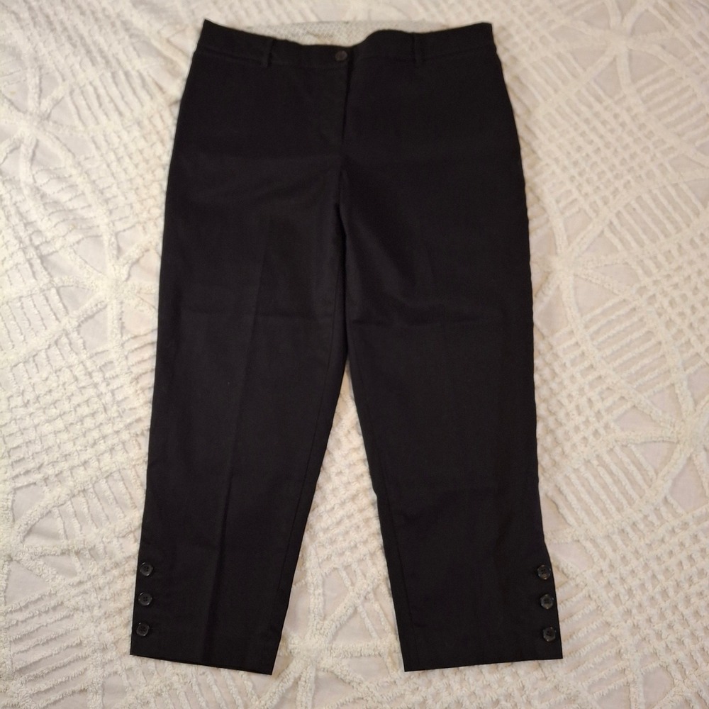 Talbots Perfect Crop Pants Womens 10P Black Button Hem Straight Leg Trousers